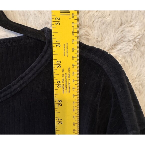 Talbots Jacket Black Velvet Large Button Up Long Sleeves Pockets Soft Ribbed - Picture 8 of 8